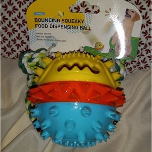 New With Tags Bouncing Squeaky Food Dispensing Ball Dog Toy